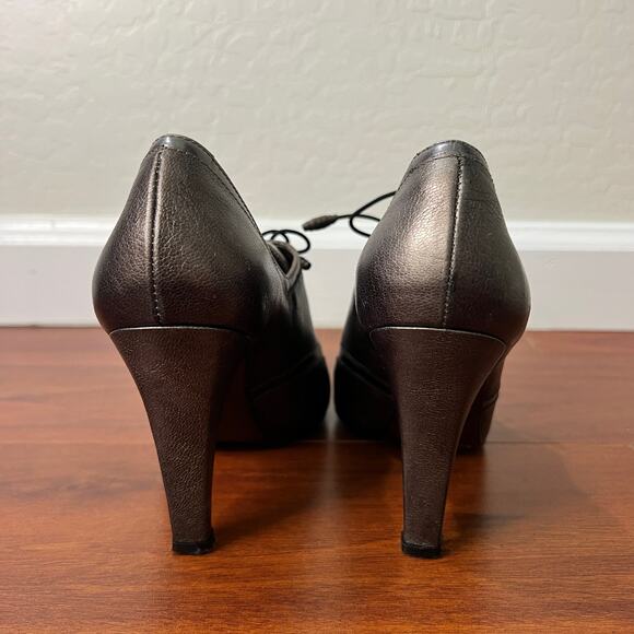 Stuart Weitzman Silver Grey Pewter Square Toe Lace Up Bootie Heels Womens 7 - Picture 8 of 10